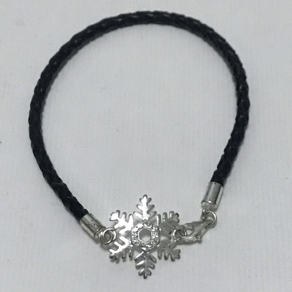 Crystal Snowflake Braided Leather Bracelet - Picture 1 of 3